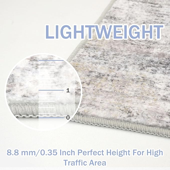 IOHOUZE Abstract Runner Rug 2x8 Ft Washable Runners for Hallways, Non Slip Kitchen Runner Printed Faux Wool Entryway Runner Indoor, Modern Abstract Floor Carpet for Hall Kitchen Bedroom, Grey Beige