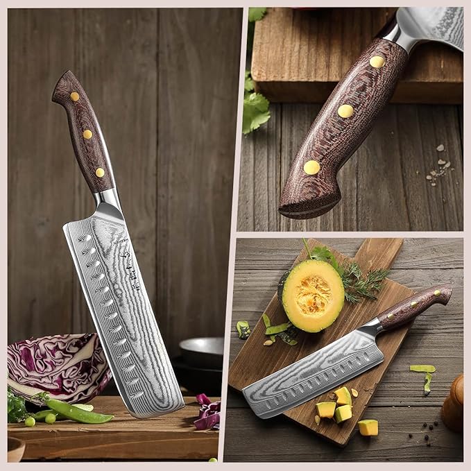 HEZHEN Nakiri Knife,7.4 Inches, 67 Layers Damascus Steel Japanese Vegetable Knife for Professional Chefs and Home, Micarta Handle,Gift Ready