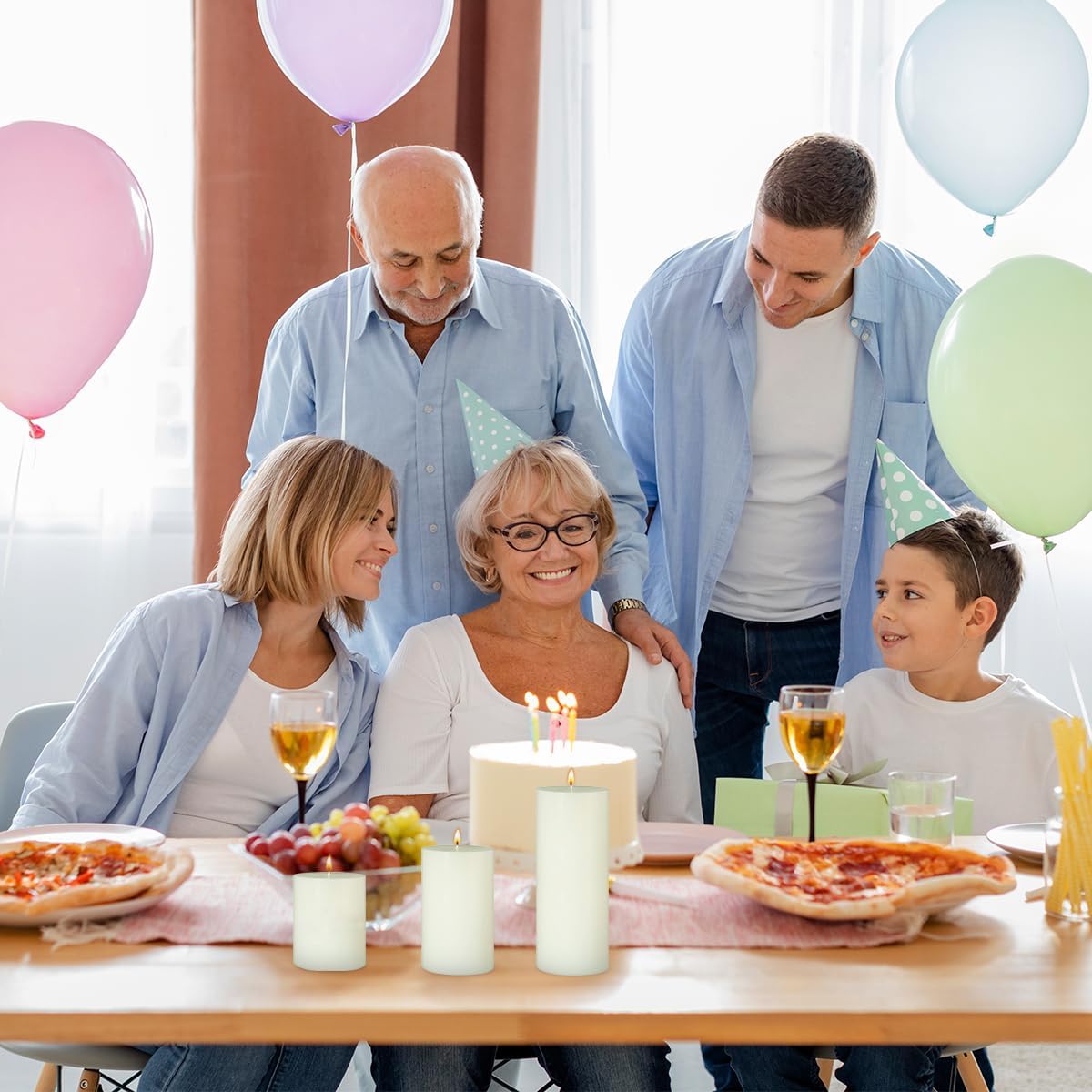 Set of 3 Different Size Ivory Pillar Candles, Unscented Dripless 2.75x3, 2.75x4, 2.75x6 Inch Long Lasting Cylinder Wax Candles for Home Power Outage Dinner Table Decoration