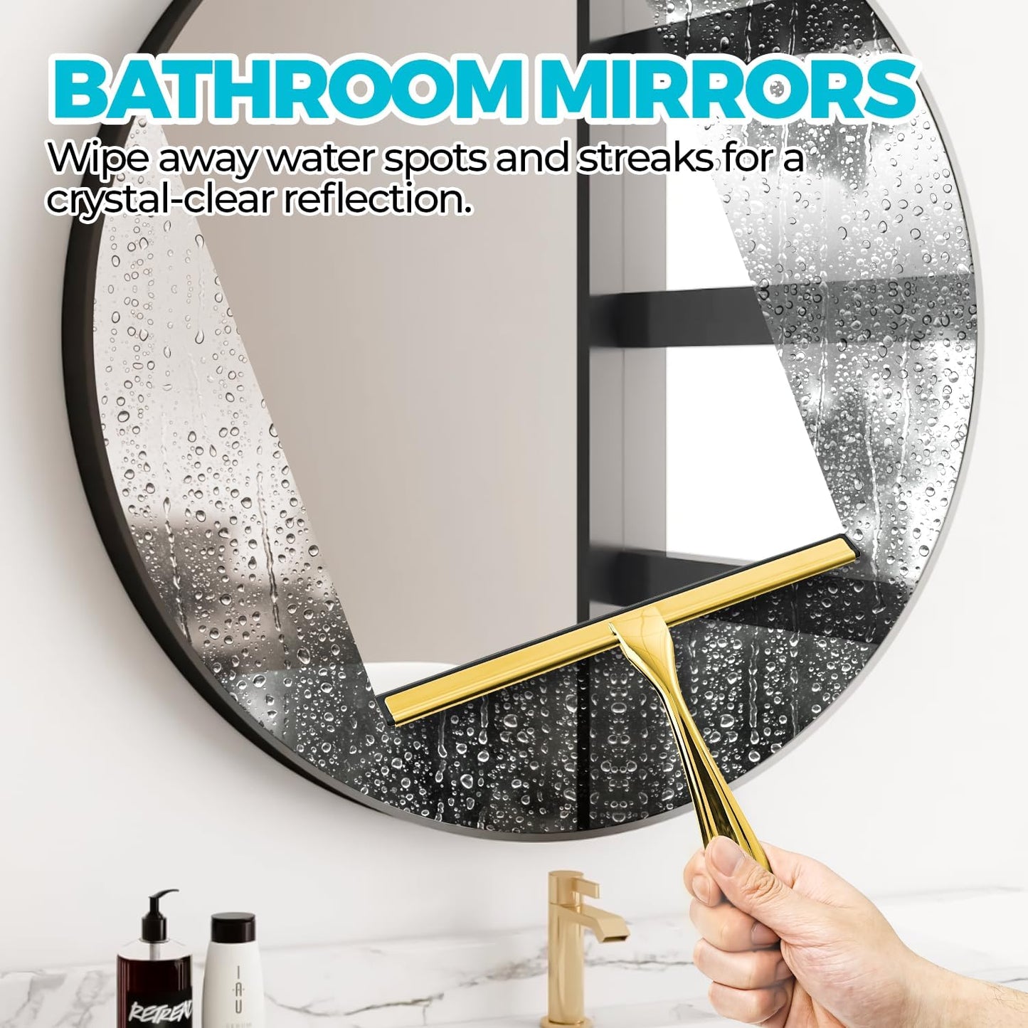 2PACK 12-Inch Golden All-Purpose Shower Squeegee for Shower Doors, Bath Linen Sets, Tile Shower Walls, Bathroom, Window, Glass and Car Windshield, Mirrors and Kitchen-Stainless Steel