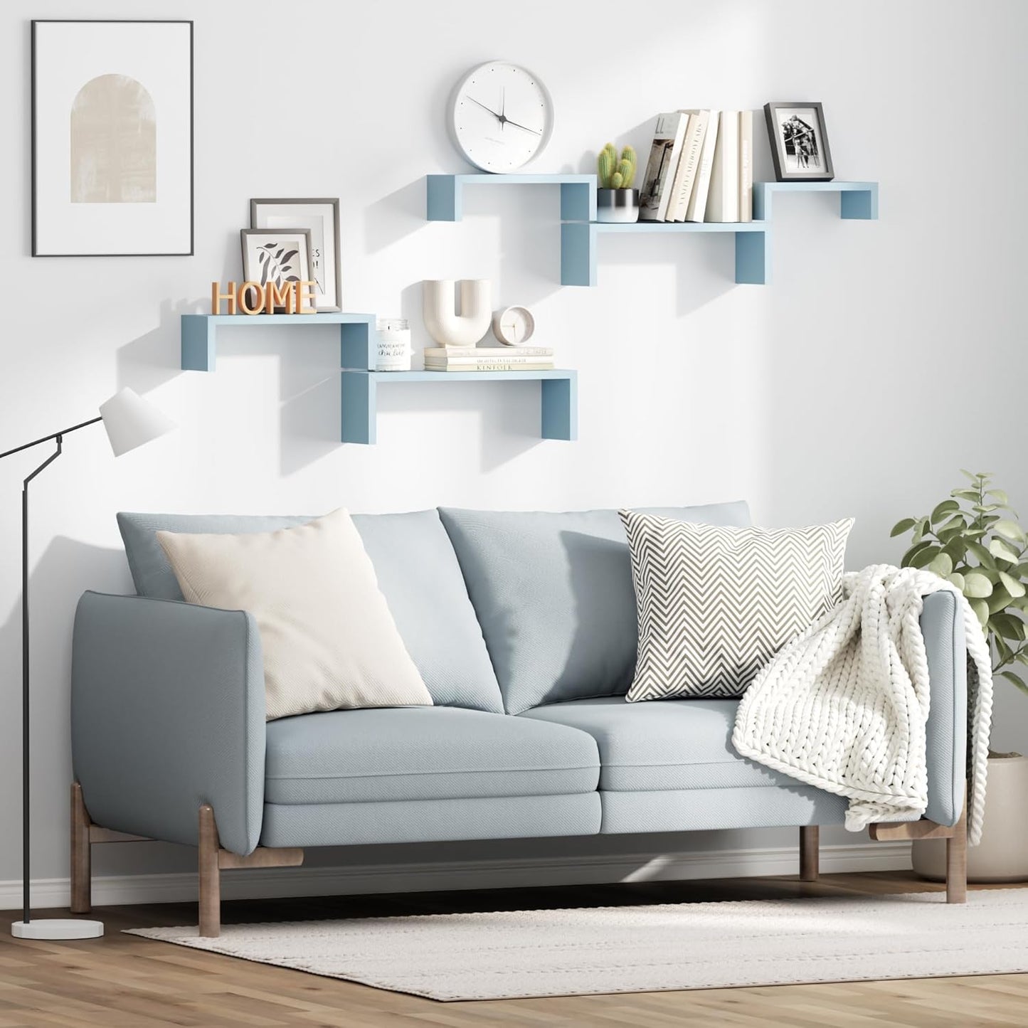 SRIWATANA Floating Shelves for Wall, Wall Shelves for Bathroom, Bedroom, Living Room, Kitchen, Office, Wood Shelves for Wall Decor Set of 5 (Blue)