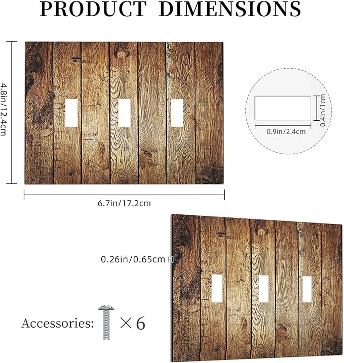 Rustic Brown Wood Natural Wooden Decorative Switch Plates 3 Gang Wall Plate Faceplate Electrical Wall Panels Triple Toggle Light Switch Cover for Bedroom Home Decor