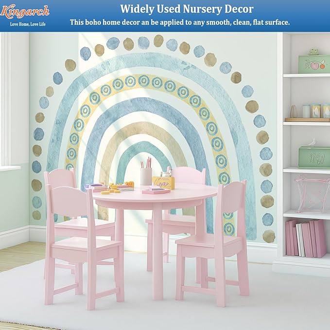 Large Watercolor Rainbow Wall Decals, Blue Dots Peel and Stick Fabric Nursery Wall Decor, Removable Home Room Wall Decor Murals Stickers for Kids Girls Toddler Bedroom Living Room Playroom