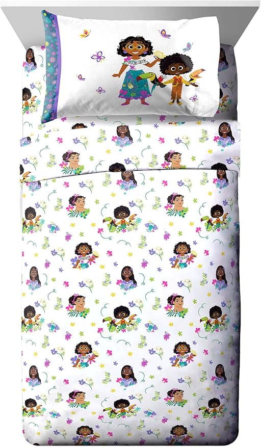 Jay Franco Kids Sheet Set with Fitted, Flat Sheets & Pillow Cover - Ultra-Soft Bedding with Pillowcase for Room Decor, White - Encanto, 4 Piece Full