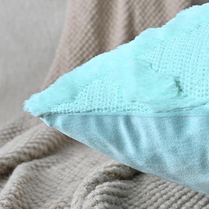 Set of 2 Soft Moroccan Throw Pillow Covers 22x22 Inch Plush Boho Decorative Pillow Cover Accent Cushion Case for Couch Sofa Bed, Light Aqua