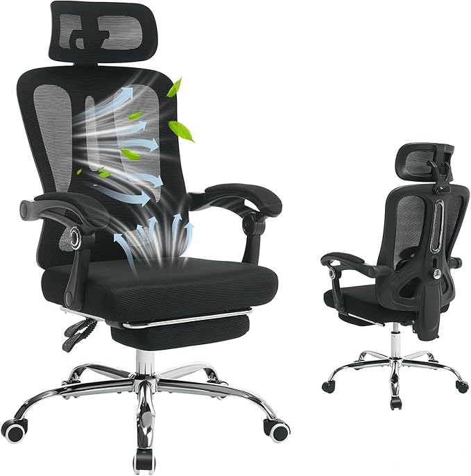 Ergonomic Office Chair, Adjustable Headrest and Lumbar Support, Retractable Footrest, HomeOffice Computer Executive Desk and Chair with Wheels for Home Office,Black