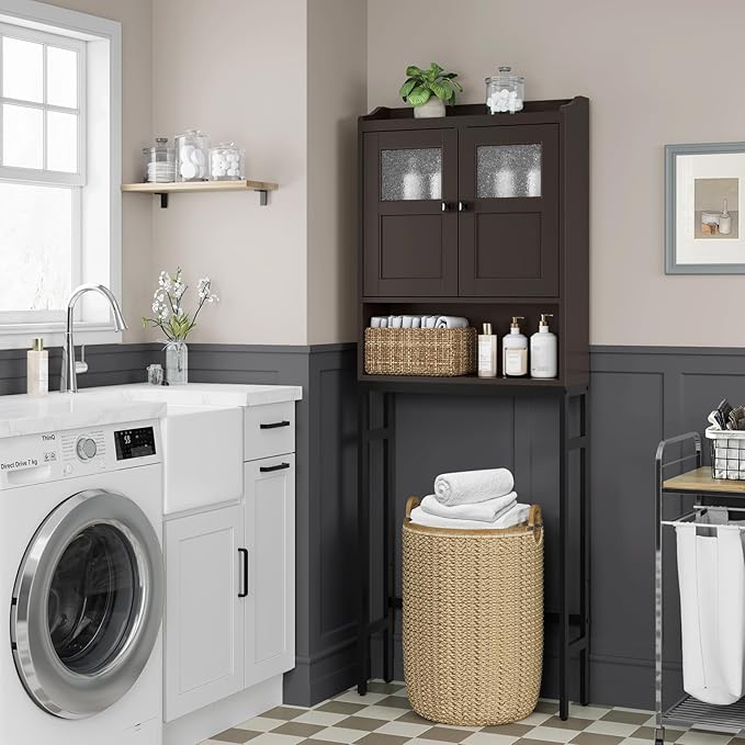 Over The Toilet Cabinet for Bathroom Storage, Over Toilet Storage Cabinet, Above Toilet Storage with 2 Doors and Adjustable Shelf Space Saver Cabinet Over Toilet Bathroom Organizer (Espresso)