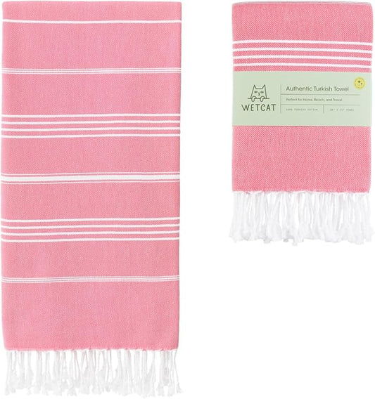 WETCAT Turkish Beach Towel Oversized (38"x71") 100% Turkish Cotton, Made in Turkey - Sand Free, Extra Large, Ultra Soft, Quick Drying, Compact & Lightweight for Travel - Pink