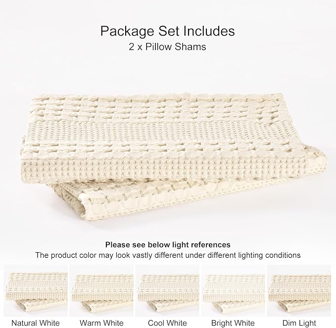 PHF Waffle Weave Pillow Shams Queen Size, 2 Pack 100% Cotton Pillowcases 20" x 30", No Insert, Soft & Breathable Aesthetic Woven Pillow Case Covers for Bedroom Decor, Undyed