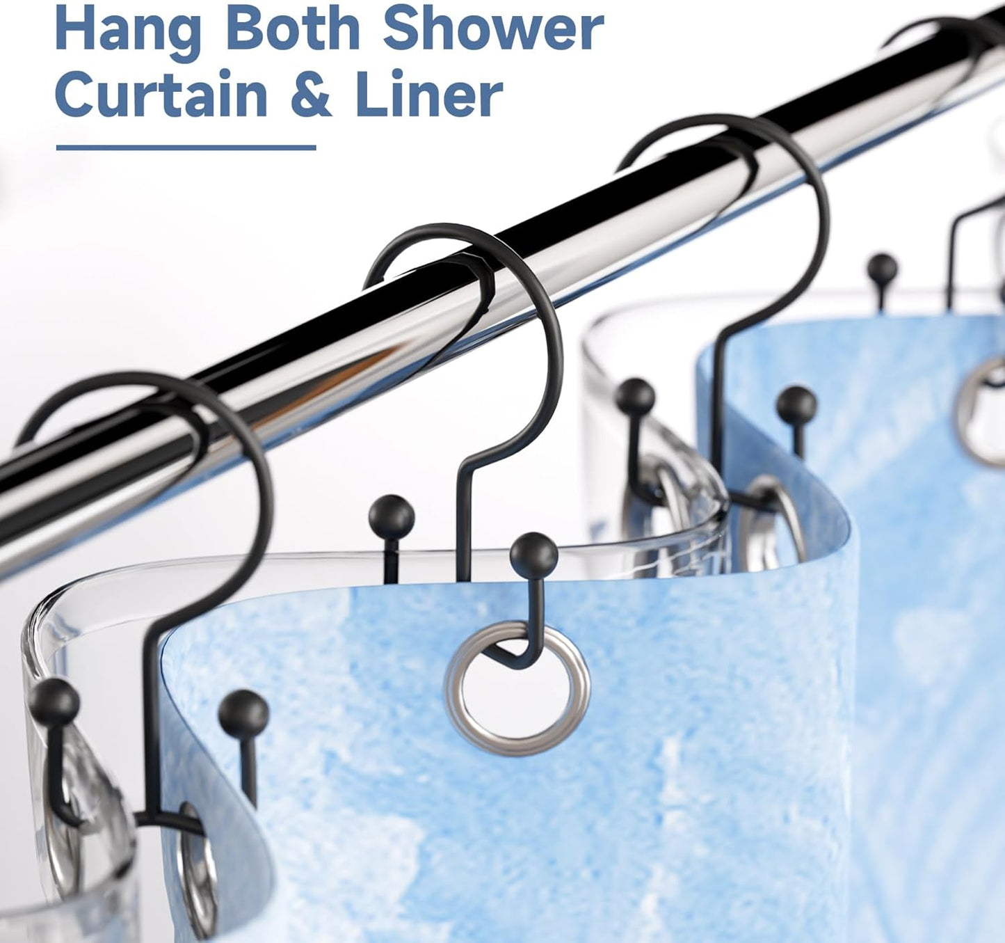 Titanker Shower Curtain Hooks Black, Minimalist Simple Double Glide Shower Curtain Rings, Rust Proof Metal Shower Hooks Rings for Bathroom Shower Rods Curtains, Set of 12 Hooks