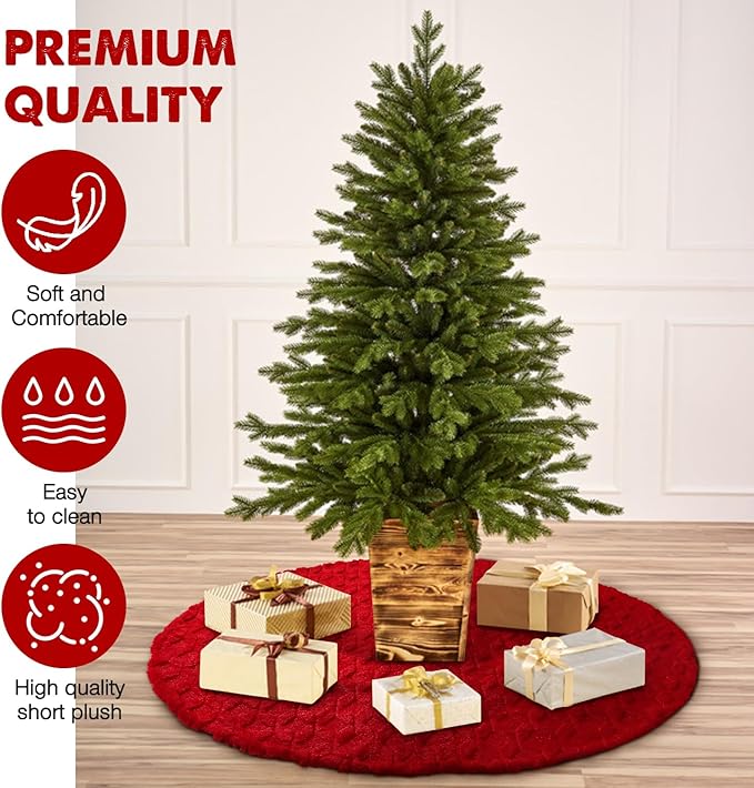 Hommtina Christmas Tree Skirt 48 Inches Tree Skirt,Christmas Tree Decorations Faux Fur Tree Skirt for Xmas Holiday Home Party Decorations Ornaments