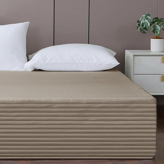 King Bed Skirt-Box Spring Cover with 14 Inch Tailored Drop,Wrinkle and Fade Resistant Hotel Wrap Around Bed Skirts,Bed Frame Cover (Horizontal Stripe Light Khaki, King)