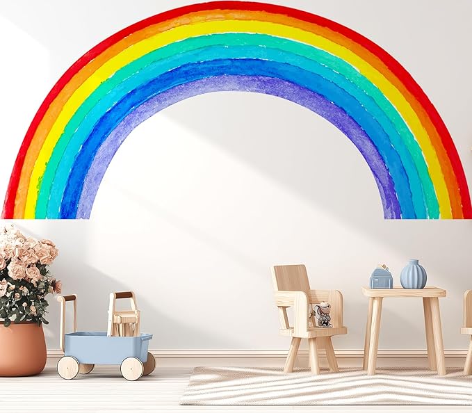 Large Watercolor Rainbow Wall Decals, Colorful Peel and Stick Vinyl Nursery Wall Decor, Removable Home Room Wall Decor Murals Stickers for Kids Girls Toddler Bedroom Living Room Playroom