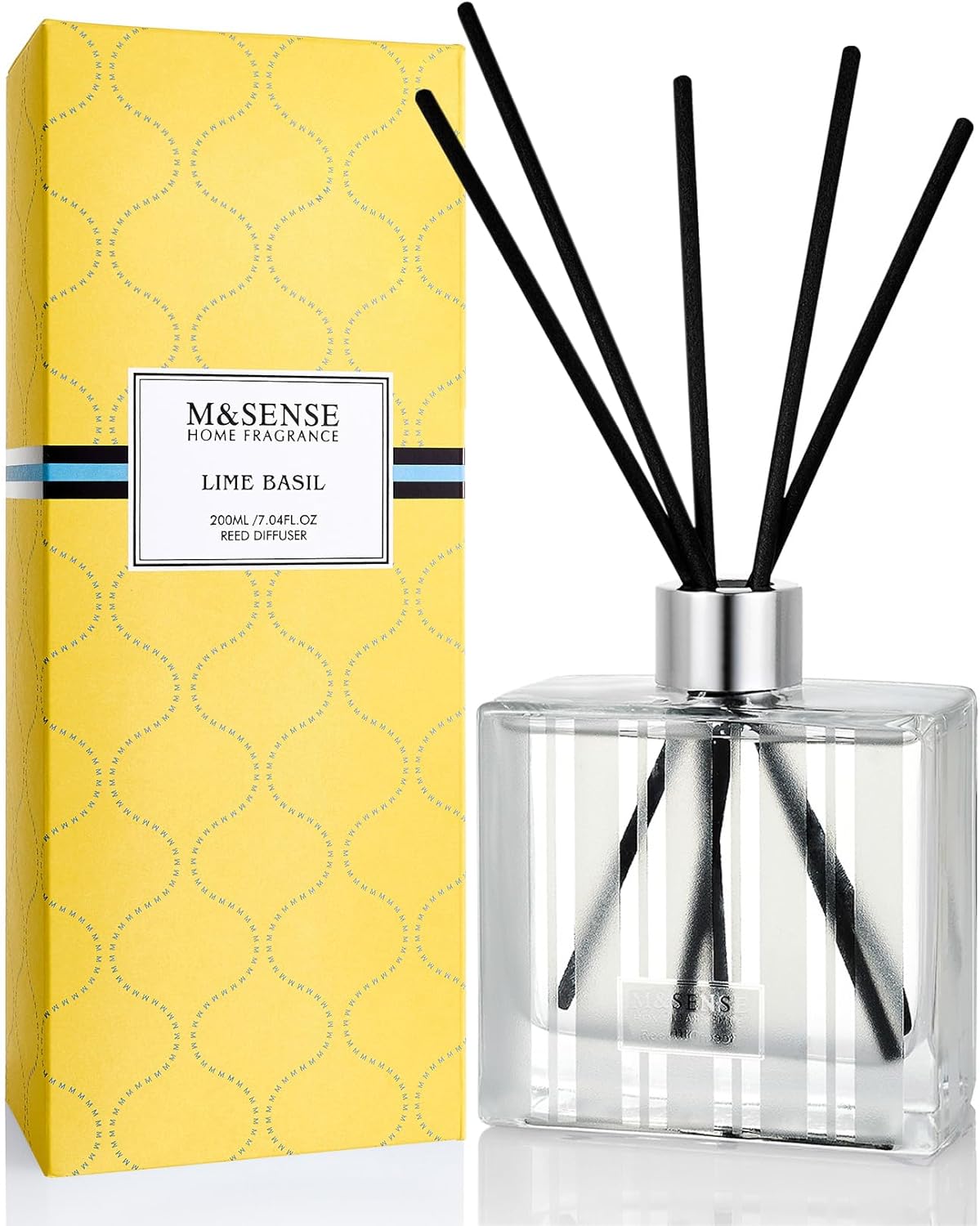 M&SENSE Lime Basil Reed Diffuser Set - 7.04oz Scent Diffusers for Home, Non-Toxic Essential Oil Diffuser with Sticks, Fragrance Diffuser Gift for Bedroom Bathroom Office