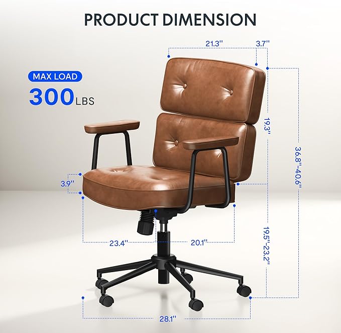 FLEXISPOT Vanity Chair with High Back Makeup Chair for Vanity Desk, Comfortable Home Office Desk Chairs 23.4 * 20.1in Wide Seat Cross Legged Office Chair with Wheels, Brown