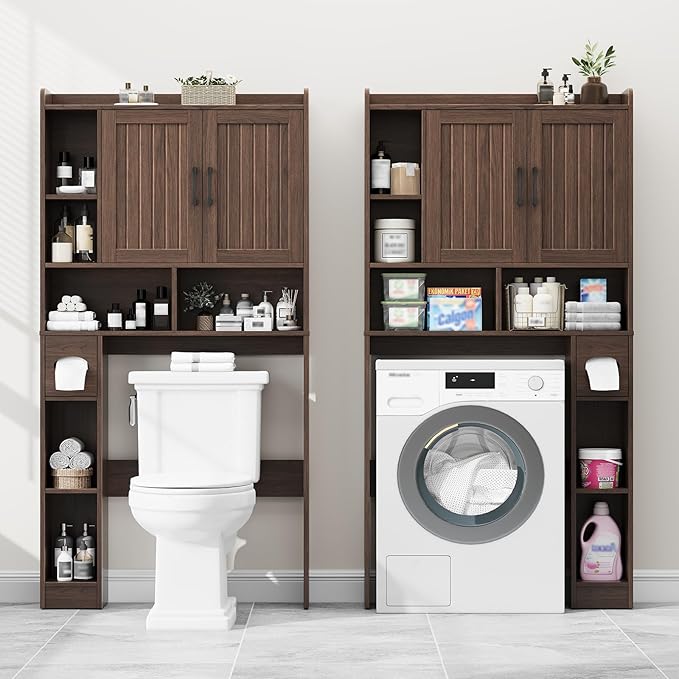 Over The Toilet Storage Cabinet, Farmhouse Storage Cabinet Over Toilet with Barn Door，Home Space-Saving Toilet Rack, for Bathroom, Restroom, Laundry