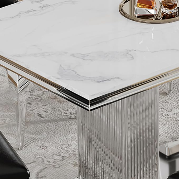 HomVent 70.08 Inch Modern Rectangular Faux Marble Dining Table with Stainless Steel Legs (Silver)