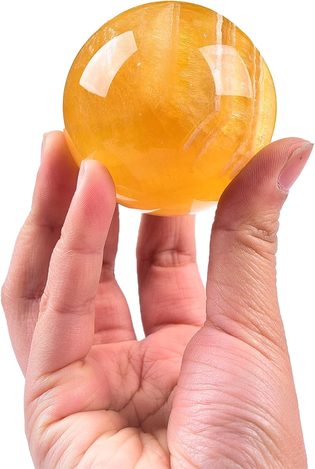 JIC Gem Yellow Fluorite Crystal Ball with Wooden Stand Yellow Healing Crystal Sphere Ball for Feng Shui Decor Spiritual Gifts 60-70mm