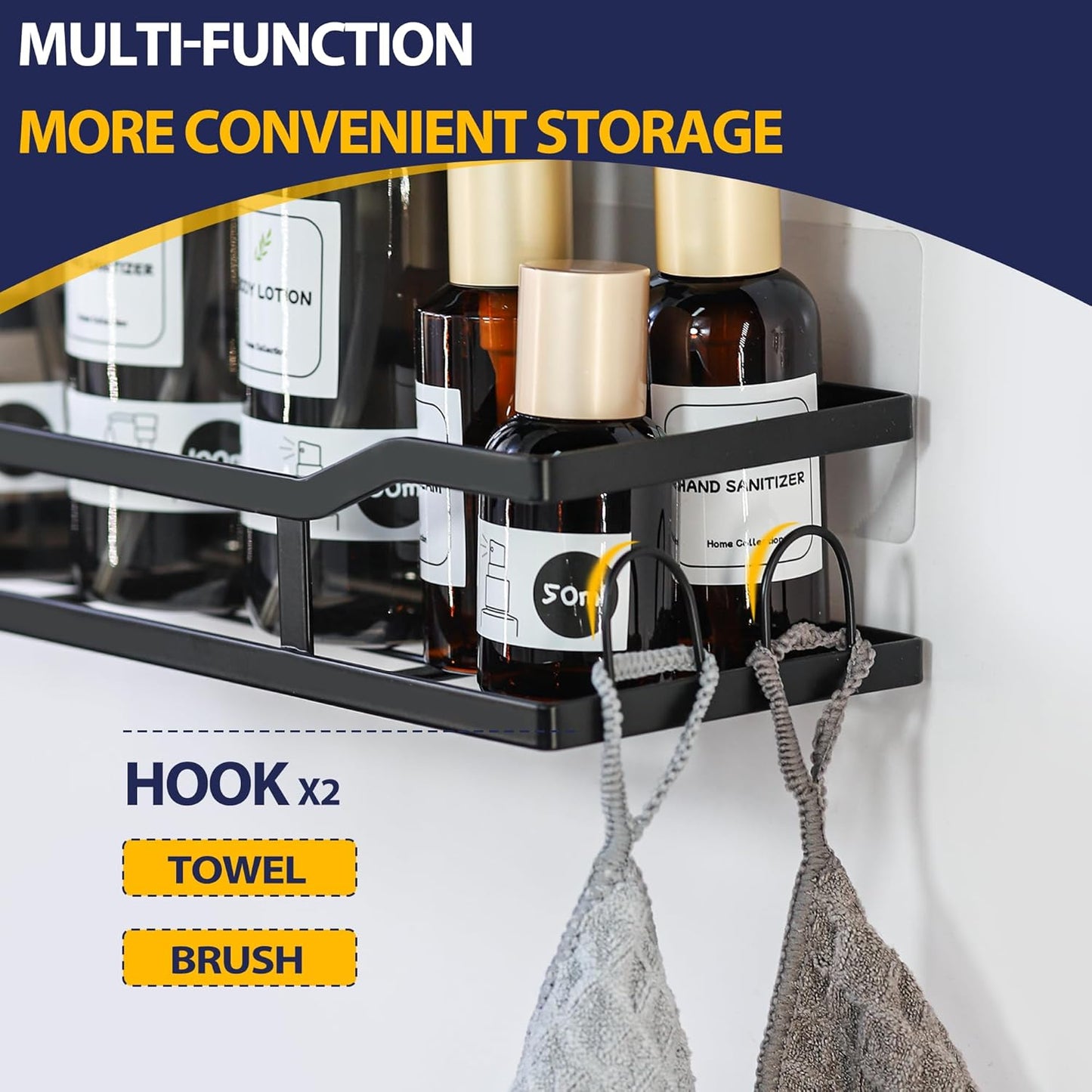 Premium 3 Pack Shower Caddy , Adhesive Bathroom Organizer And Storage Shelves , Rustproof Stainless Steel Shower Shelves With Large Capacity , Home & Kitchen Decor , No Drill , Space-Saving Design