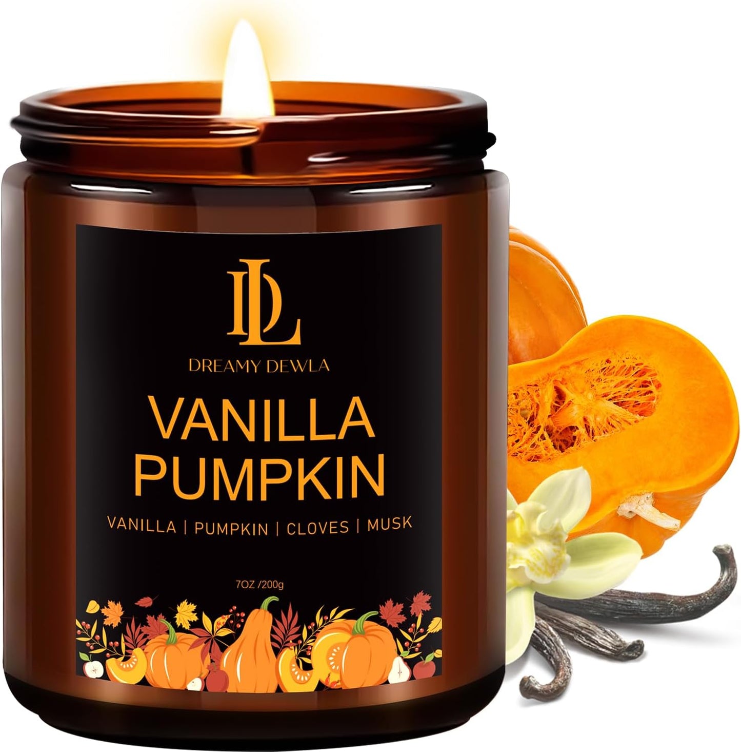 Fall Candle | Vanilla Pumpkin Scented Candle - Autumn Home Decor, 7oz Autumn Soy Candles with 50hr Burn Time, Holiday Thanksgiving Fall Gifts for Women Men
