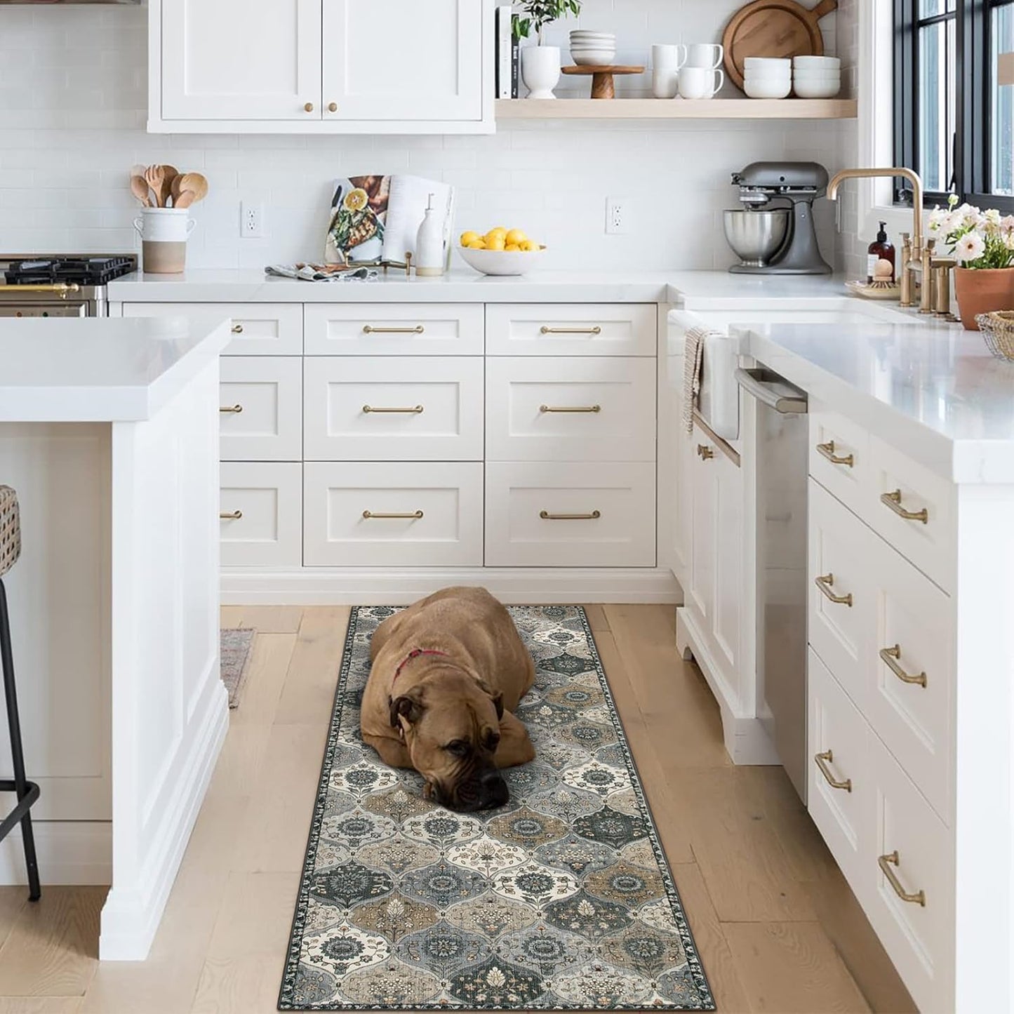 Lahome Moroccan Trellis Washable Runner Rug, 2x6 Runners for Hallways 6 Feet Non Slip Vintage Laundry Room Rug Vintage Ultra-Thin Long Carpet for Kitchen Bedroom, Grey