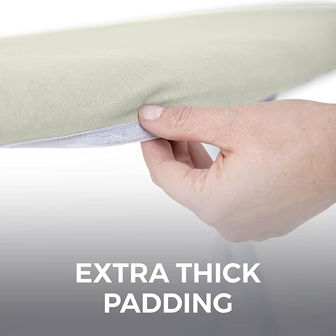 HOME GENIE Ironing Board Cover, Silicone Coating, Full Size Scorch Resistant Padding, Elastic Edge Heavy Duty Iron Pad Covers Standard Boards, Hook and Loop Fastener Strap Extra Thick, Linen
