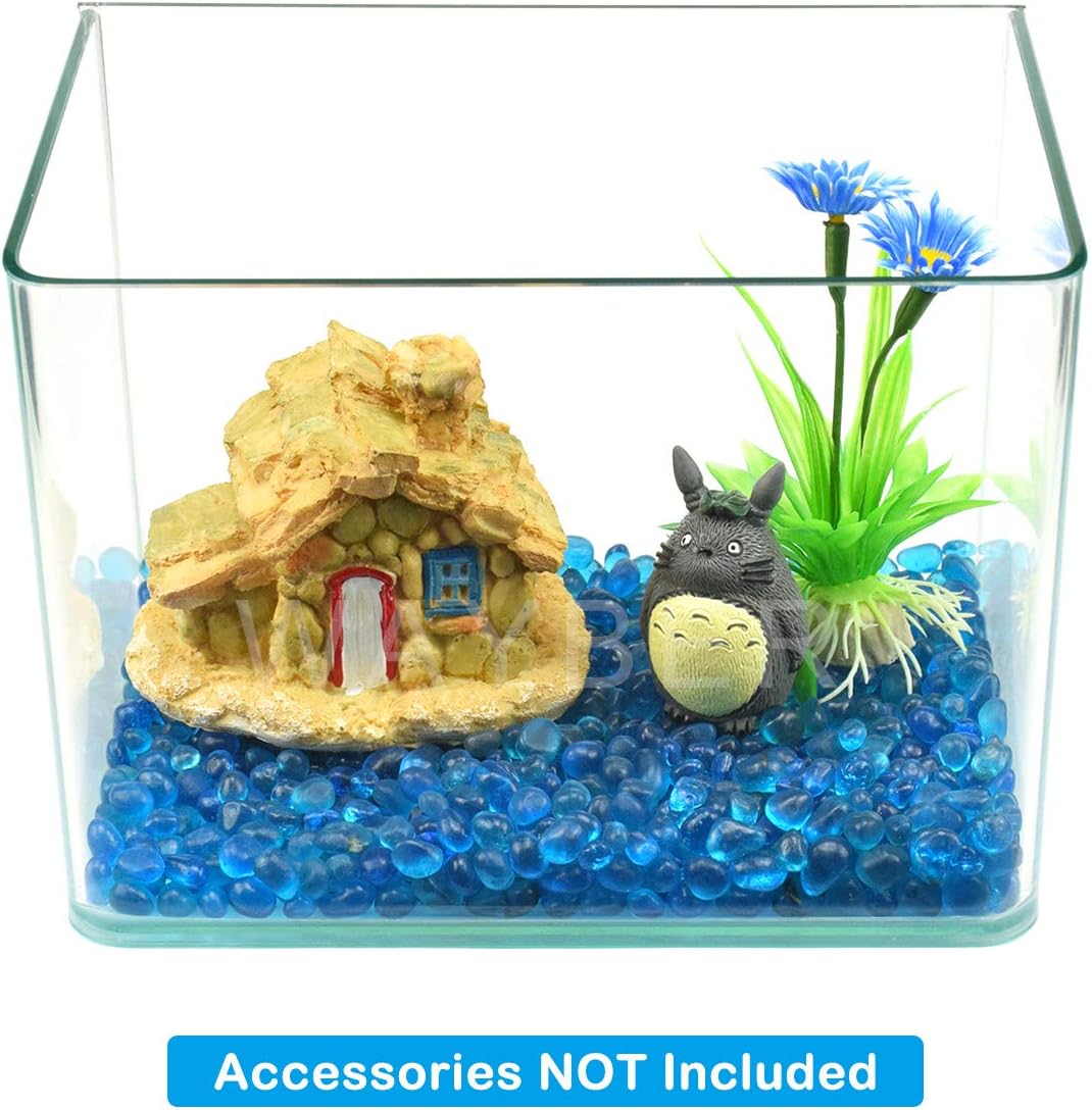 WAYBER Glass Stones, 1Lb/460g Irregular Sea Glass Pebbles Non-Toxic Artificial Crystal Gemstones for Aquarium Turtle Tank Vase Filler Terrarium Flowerpot Decoration, Lake Blue