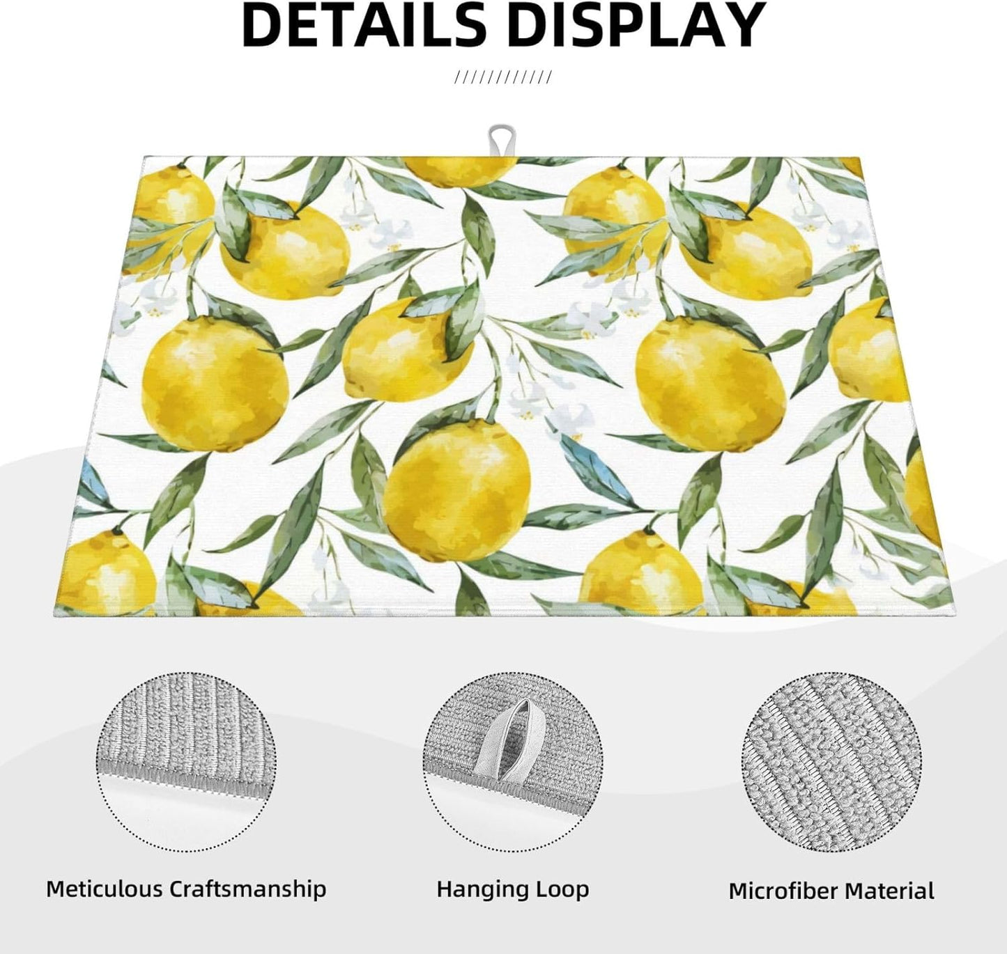Lemon Dish Drying Mat 18x24 For Kitchen Counter Absorbent Microfiber Dishes Pad Dish Drainer Rack Mats Fast Dry Kitchen Accessories