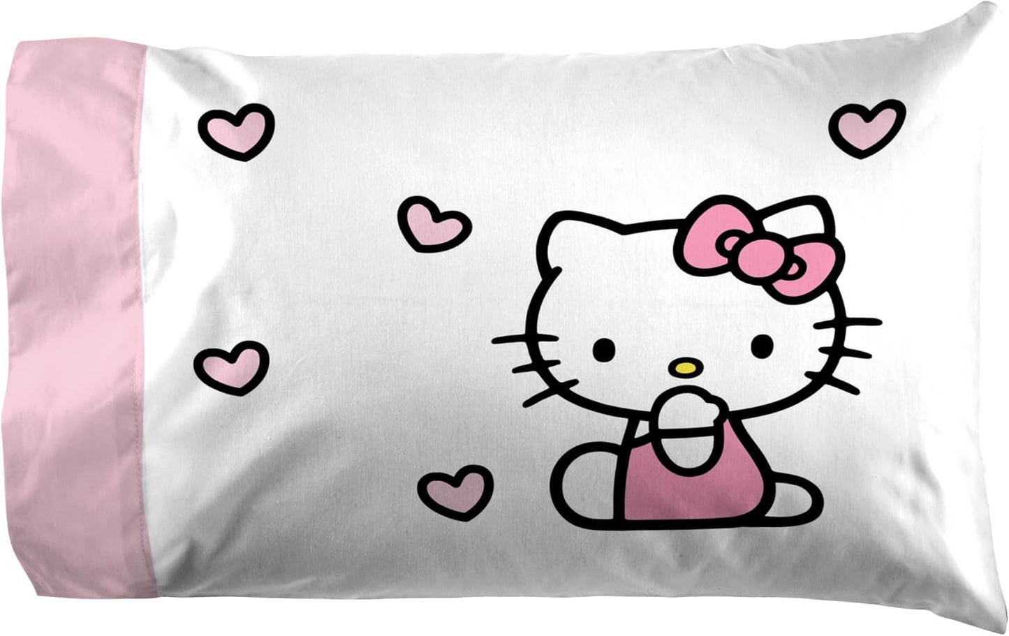 Jay Franco Sheet Set with Fitted, Flat Sheets & Pillow Cover - Ultra-Soft Bedding with Pillowcase for Room Decor, Multi - Hello Kitty, 4 Piece Queen
