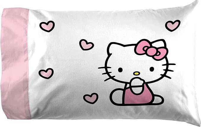 Jay Franco Sheet Set with Fitted, Flat Sheets & Pillow Cover - Ultra-Soft Bedding with Pillowcase for Room Decor, Multi - Hello Kitty, 3 Piece Twin