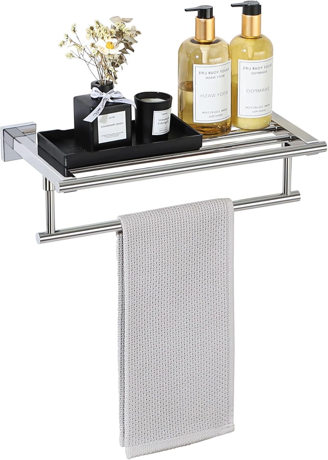 Alise 16 Inch Towel Racks for Bathroom, Towel Rack Wall Mounted with Tower Bars, SUS 304 Stainless Steel Bathroom Shelf, Heavy Duty Hand Towel Holder （Polished Chrome ）