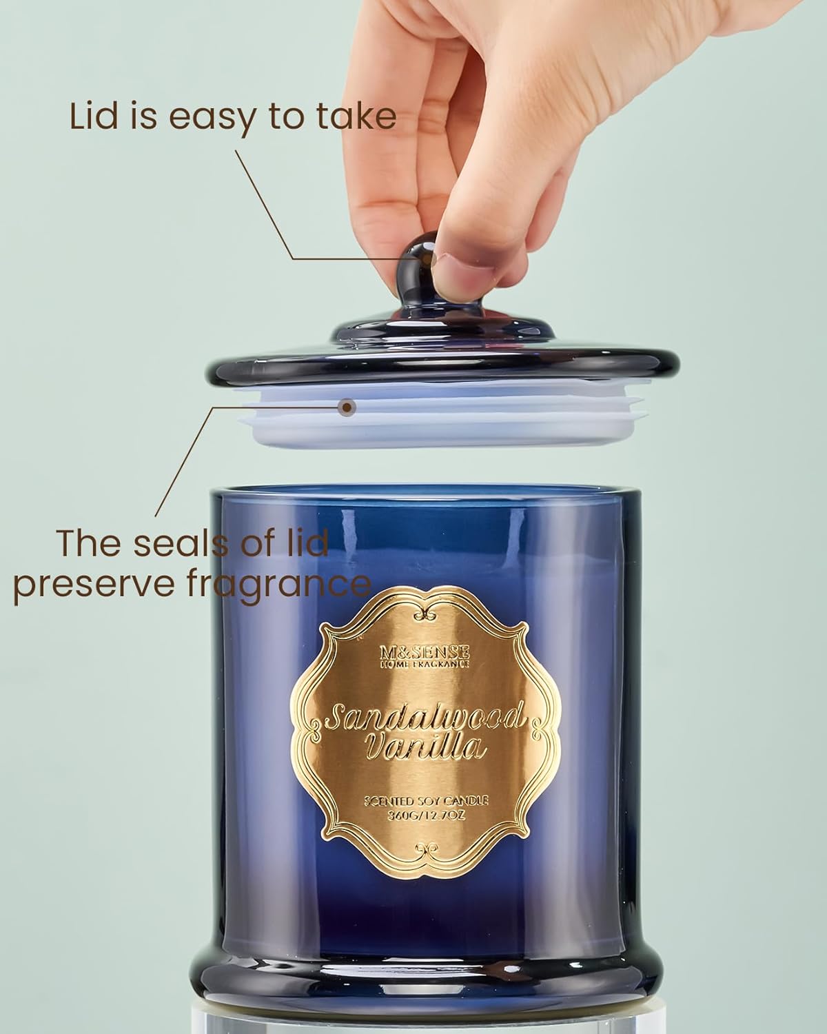 M&SENSE Sandalwood Vanilla Scented Candle for Home, Natural Organic Soy Wax, Jar Candle 12.7oz 75H Long Lasting Slow Burning, Highly Scented Relaxing Aromatherapy Candles Stress Relief, Father Gift