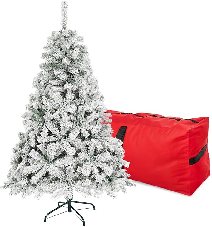 4FT Snow Flocked Christmas Tree, Small Artificial Holiday Xmas Tree with 450 Branch Tips, Foldable Stand for Holiday Party Decoration