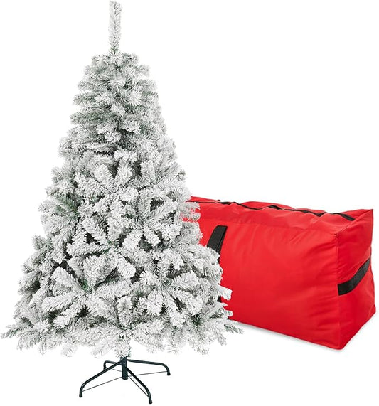 4FT Snow Flocked Christmas Tree, Small Artificial Holiday Xmas Tree with 450 Branch Tips, Foldable Stand for Holiday Party Decoration