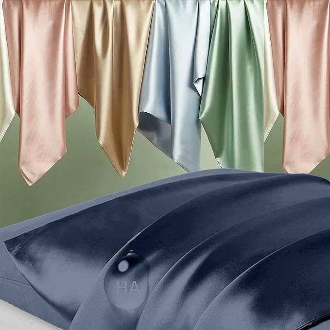 Mulberry Silk Pillow Cases Standard Size, Silk Pillowcase for Hair and Skin, Both Sides Natural Silk Satin Pillowcase for Sleeping Women with Zipper, Gifts for Women Men, Mood Indigo