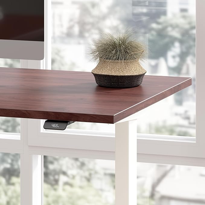 Bush Business Furniture 48-inch Electric Height Adjustable Standing Desk, Ergonomic Sit-Stand Computer Table for Home and Professional Office, Move 60 Series, Hansen Cherry with White Base