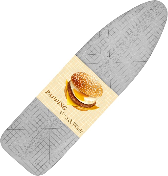 Ironing Board Cover- 15" x 54" Standard Iron Cover and Pad 4 Layers Thick Padding 2'' Elastic, Stain Resistant & Durable Scorch, 2 Click Buckles and Easy Installation, French Curve