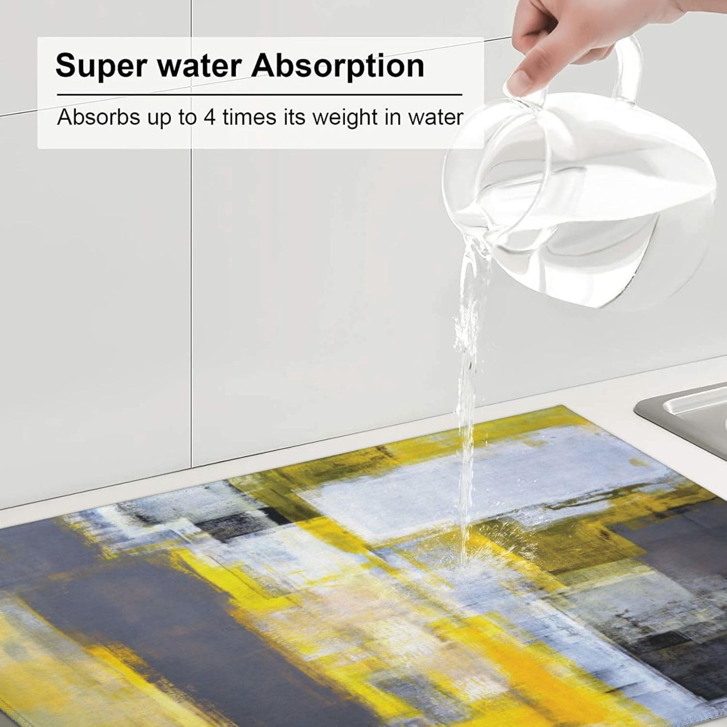 Modern Art Yellow Gray Dish Drying Mat 18x24 For Kitchen Counter Absorbent Microfiber Dishes Pad Dish Drainer Rack Mats Fast Dry Kitchen Accessories