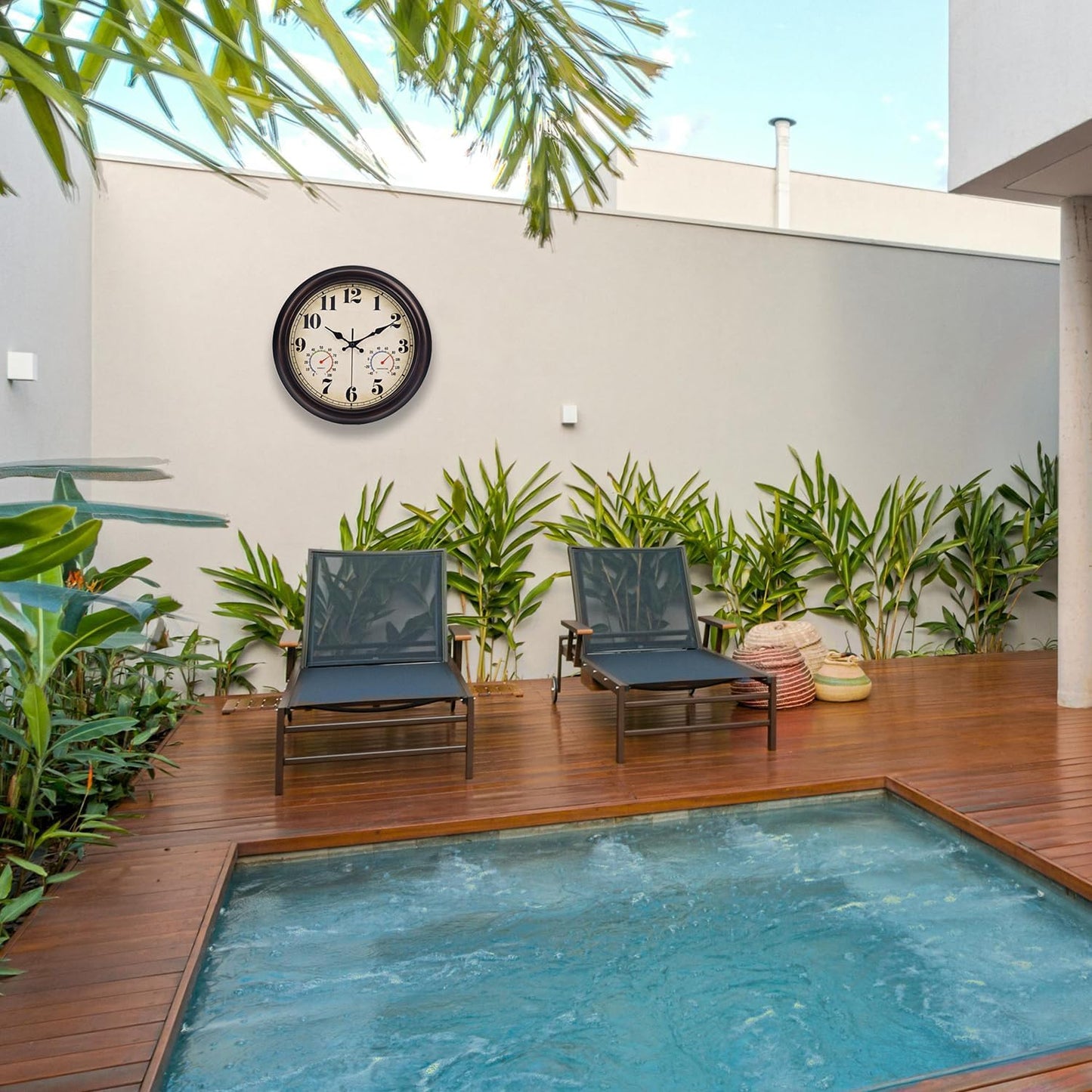 45MinST 13 Inch Red-Brown Vintage Waterproof Wall Clock with Thermometer & Hygrometer, Large Silent Numerals & Accurate Timekeeping for Indoor & Outdoor(Garden,Porch,Pool)