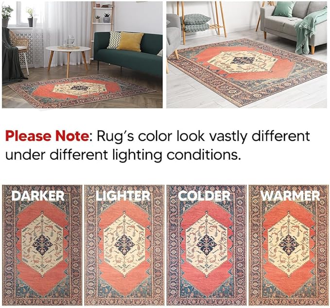 Keen Home Design 8x10 Rug - Machine Washable Area Rug with Non-Slip Backing, Ideal for Living Room, Dining Room, Bedroom - Vintage, Easy Clean, Durable, Low Pile Rug - (8' x 10')