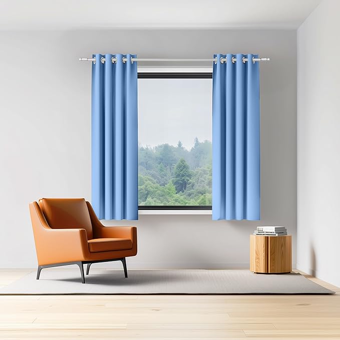 Blue Curtains 63 Inch Length 2 Panels Set Living Room Thermal Blackout Curtains for Bedroom 42 by 63 Grommet 42x63 Curtains