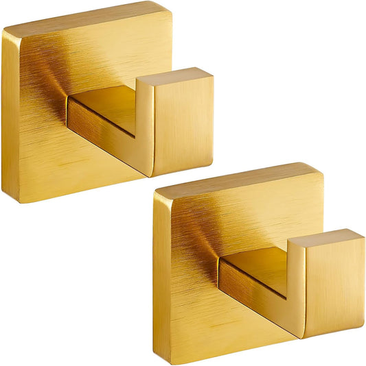 Towel Hooks for Bathrooms, Heavy Duty Wall Mounted Stainless Steel Modern Hook, – Ideal for Hanging Towels, Robes, Coats, in Kitchen, Bedroom, Bathroom, or Hotel (2 Pack, Brushed Gold)