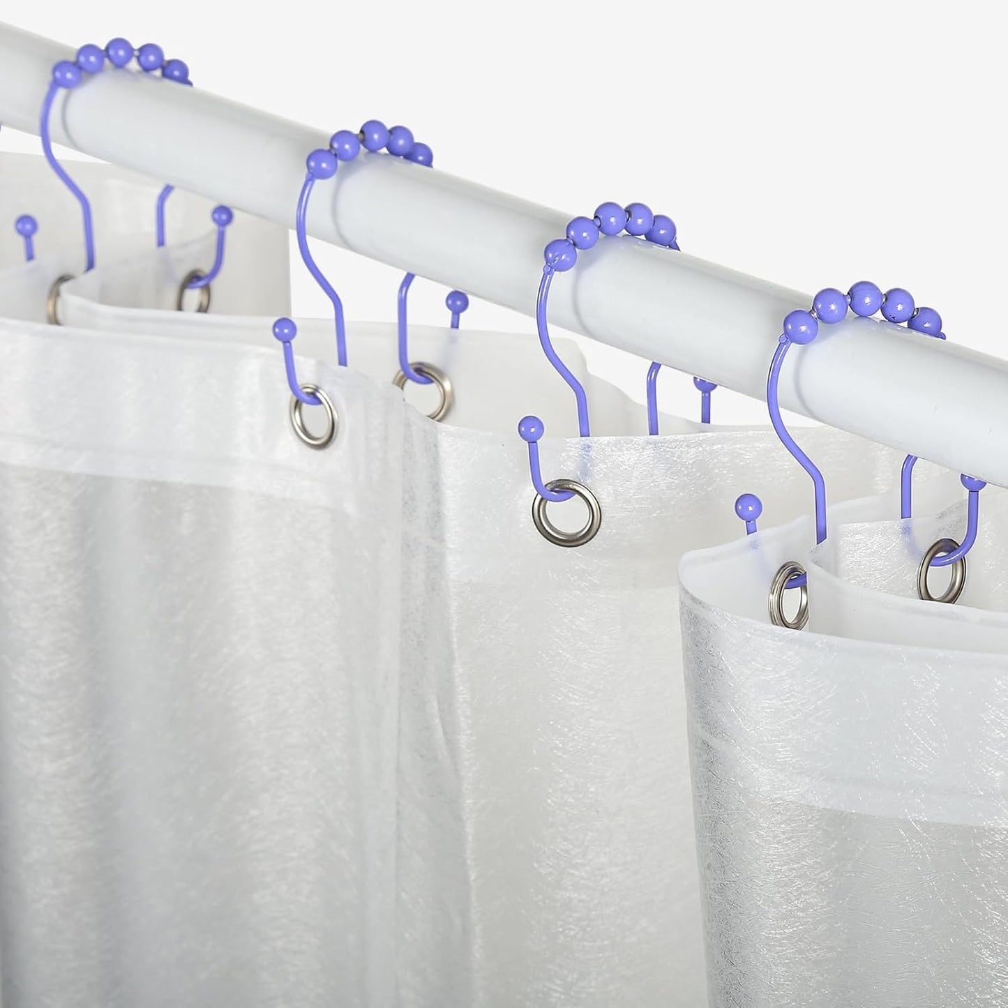 Goowin Shower Curtain Hooks, 12 Pcs Shower Curtain Rings, Stainless Steel Shower Curtain Hooks Rings Rust Proof, Smooth Sliding Anti-Drop Double Shower Hooks for Shower Curtain, Rods (Purple)