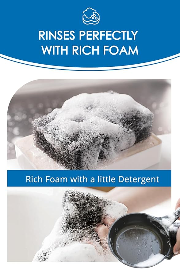 [SunSun Sponge] Kitchen Sponge 4-Pack, Multi-Purpose for Dishwash, Bath, and Stovetop, Excellent Drainage & Rich Lather, Durable & Long-Lasting, Kitchen & Household Essentials, Premium Black