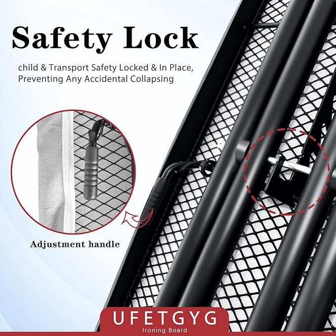 Ironing Board,13" X 43" W/with Iron Rest | Full Metal Construction| Height Adjustable | Heat & Scorch Resistant Fabric | Heavy Duty| Easy to Fold | Anti-Skid Feet |Grey