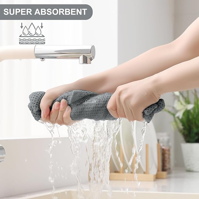 Homaxy 100% Cotton Kitchen Towels and Dishcloths Set, 12 x 12 Inches and 13 x 28 Inches, Set of 8 Bulk Kitchen Towels Set, Ultra Soft Absorbent Dish Cloths for Washing Dishes, Grey