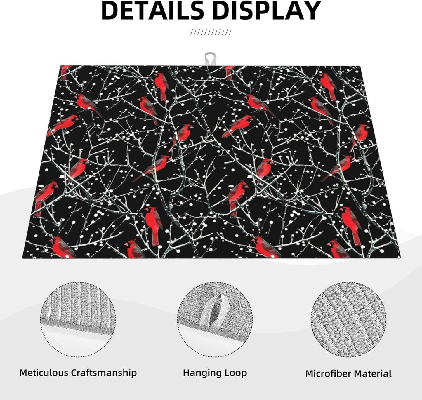 Red Bird Winter Red Cardinals Dish Drying Mat 18x24 For Kitchen Counter Absorbent Microfiber Dishes Pad Dish Drainer Rack Mats Fast Dry Kitchen Accessories