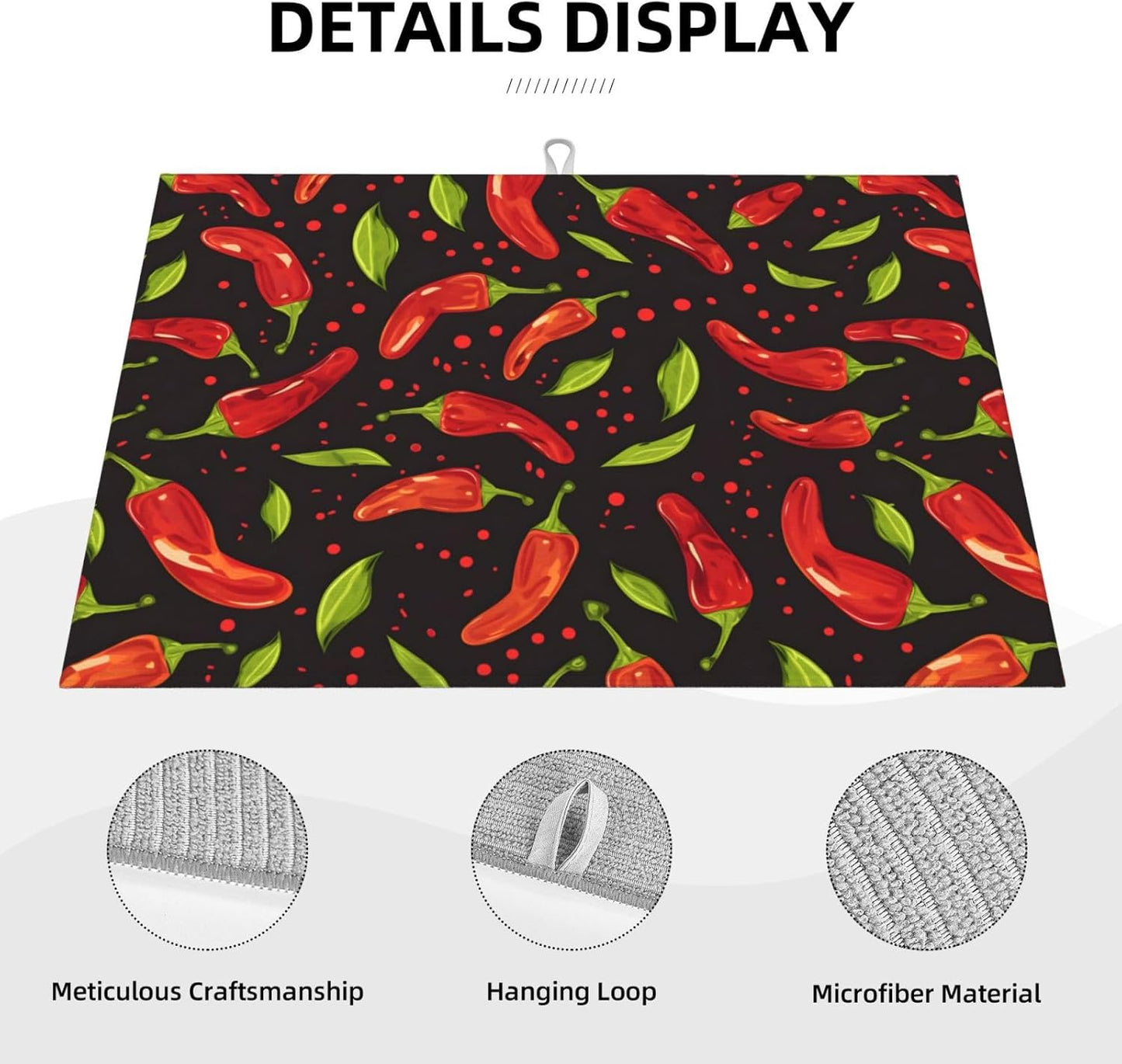 Red Chili Pepper Dish Drying Mat 18x24 For Kitchen Counter Absorbent Microfiber Dishes Pad Dish Drainer Rack Mats Fast Dry Kitchen Accessories
