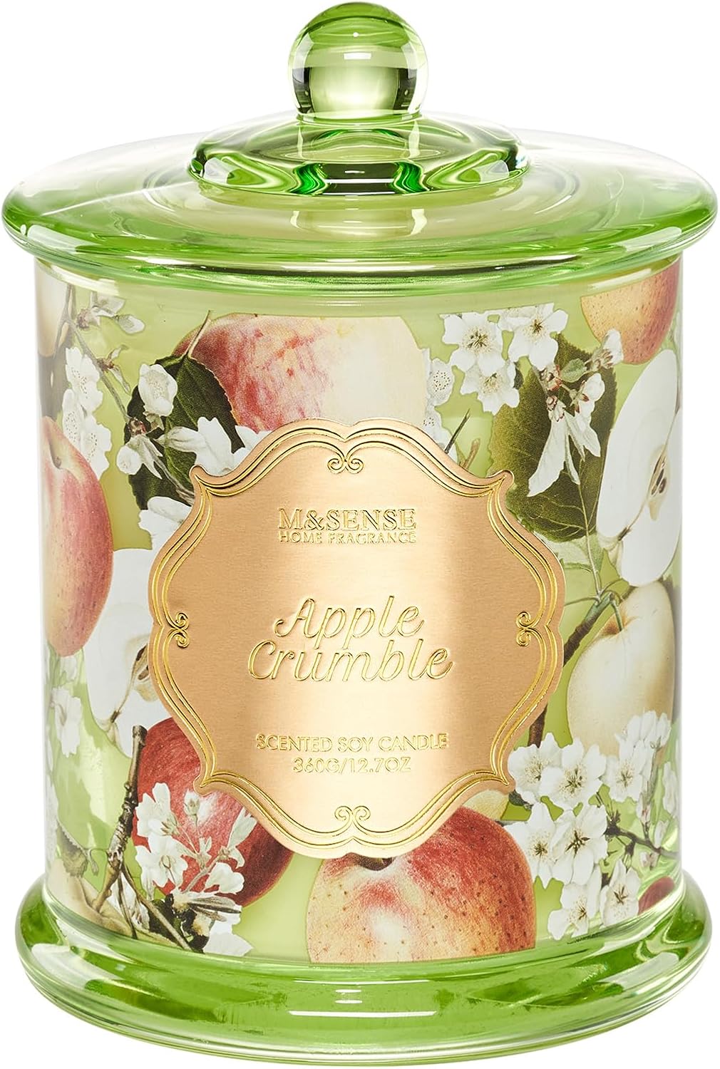 M&SENSE Apple Crumble Candles for Home Scented, Organic Soy Candles Non Toxic Soot-Free, 12.7oz Large Jar Candle 75 Hours Long Lasting Slow Burning, Strong Scented Housewarming Candle Gift