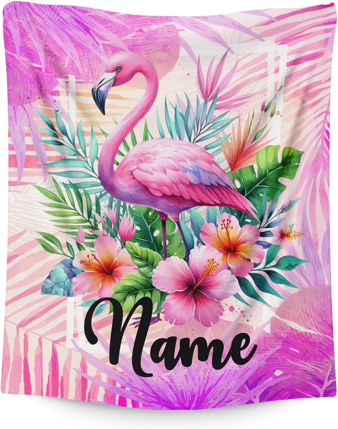 Kids Blanket for Girls Adults Personalized Flamingo Blanket for Gift, Custom Cute Warm Cozy Throw for Living Room Bed Sofa Camping